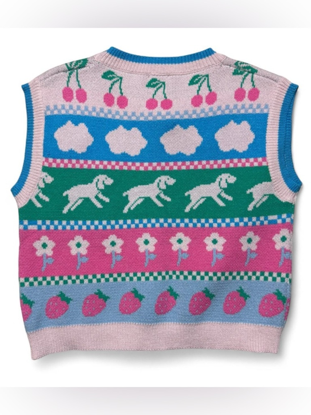 Luna Ivy Sweater Vest Womens M dogs Floral Strawberry Cottagecore NWT - Picture 2 of 4